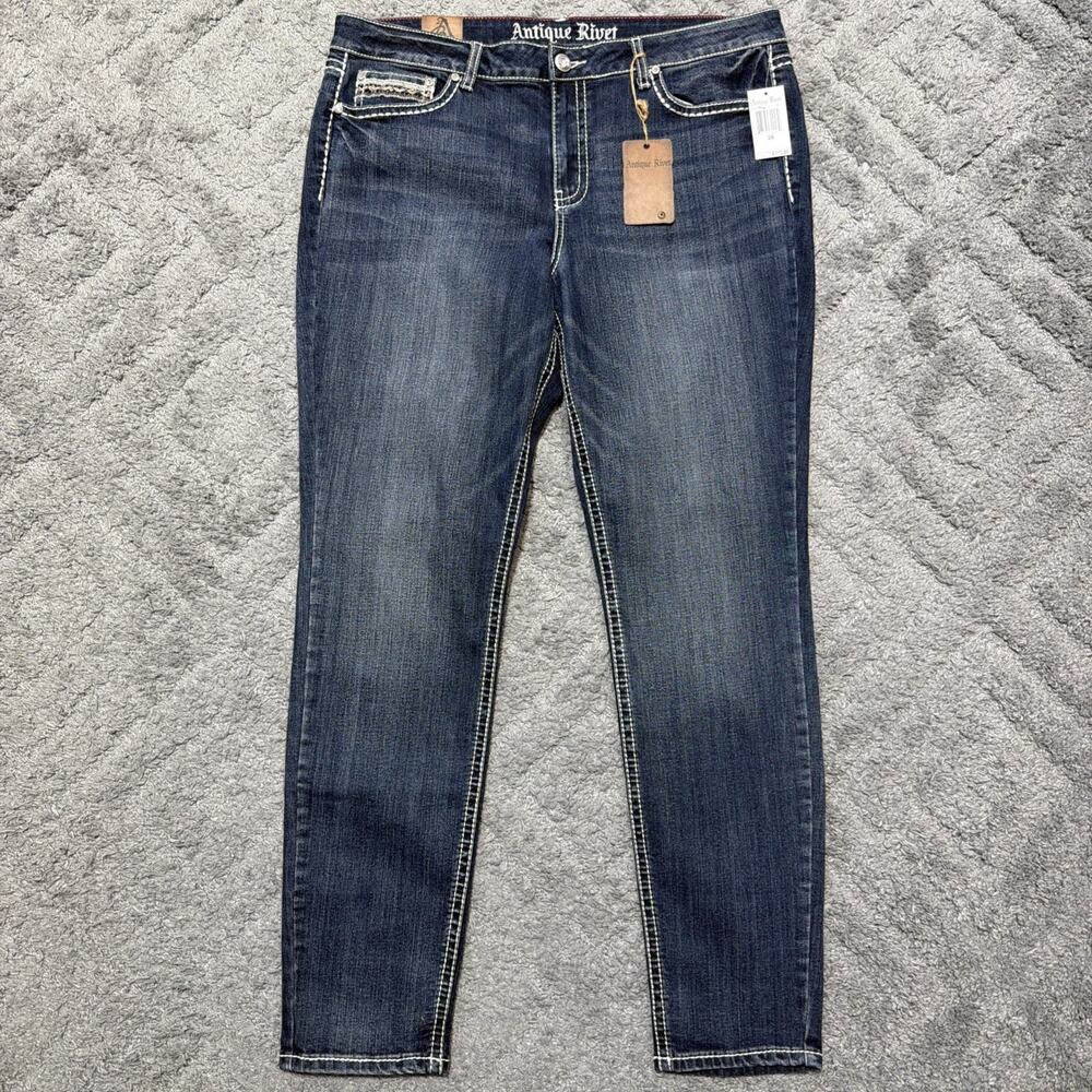 Antique Rivet Jeans Rhinestone Studded Denim 36 High Rise Thick Stitch NWT